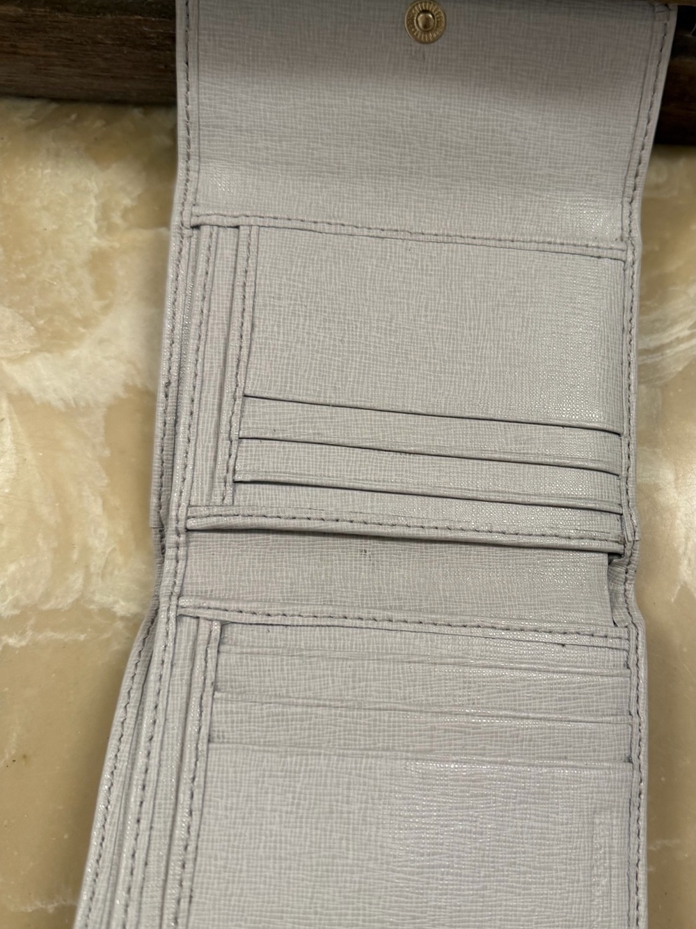 Dooney & Bourke Light Gray Textured Saffiano Wallet with Gold Plaque - Picture 4 of 5